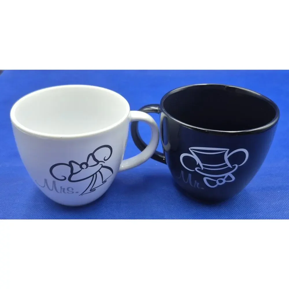 Authentic Disney Parks MR/MRS Black White Mugs 15oz Set of 2 Mickey & Minnie